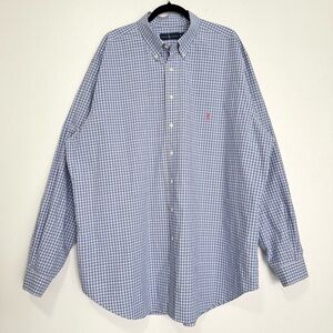 Ralph Lauren Shirt Men’s 2XLT Blue Plaid Button Down 100% Cotton Preppy Office‎